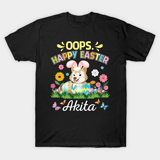 Akita Dog Bunny Costume Playing Flower Eggs Happy Easter Day T-Shirt by DainaMotteut